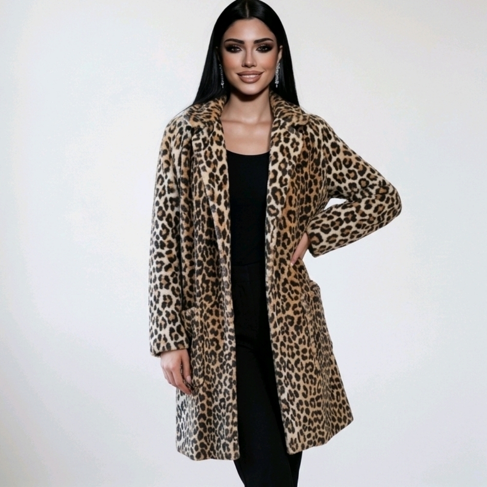 Vintage Leopard Print Car Coat 2 Large Front Pockets Gorgeous!